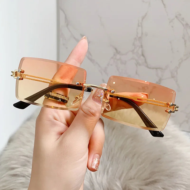 Rectangle Rimless Square Vintage Glasses