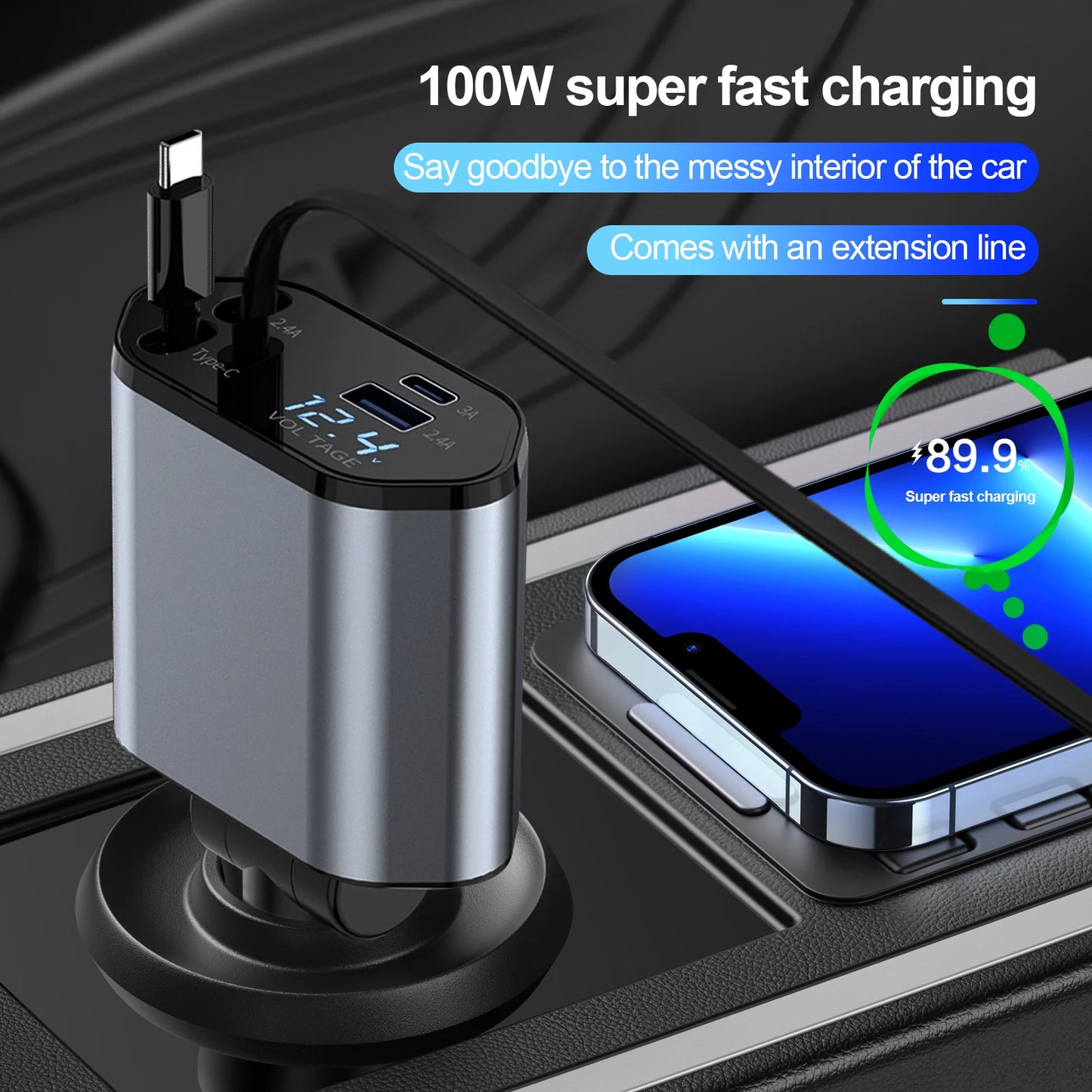 4 in 1 Retractable Car Charger